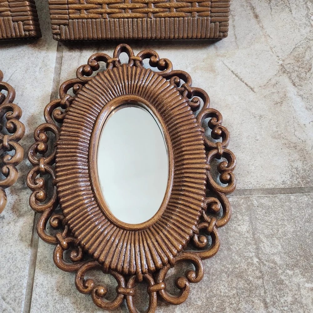 Vintage Homco Rattan Style Mirrors & Shelves